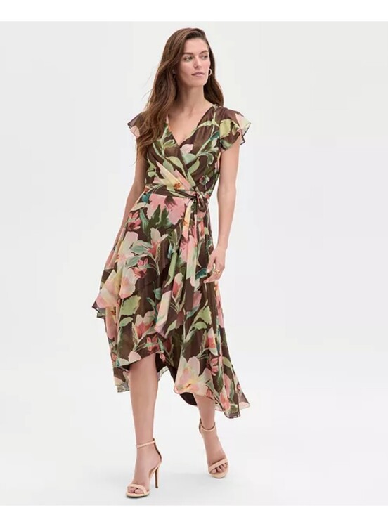Adrianna Papell Dresses & Skirts - NWT Adrianna Papell Floral Hi Low Midi Dress Size 10 Ruffle Wrap Style $199